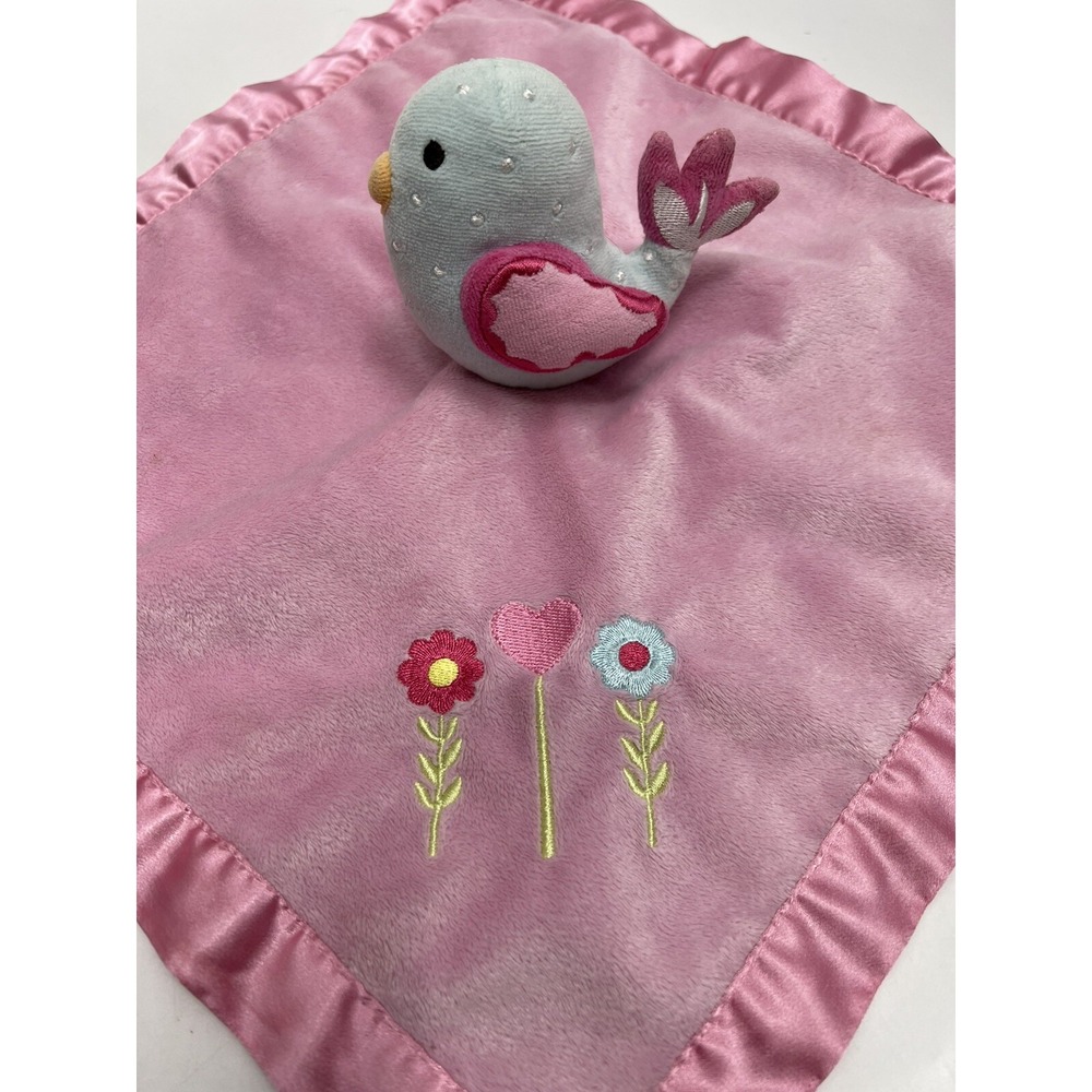 Pink  Lovey  Bird Security Blanket Stuff Animal Satin Back